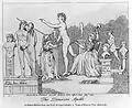 "The Damerian Apollo". 1798 caricature of Anne Seymour Damer chiseling the posterior of a large Apollo