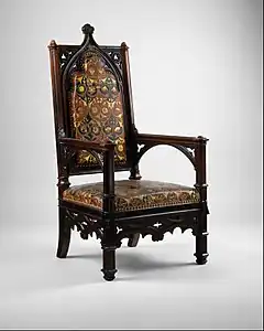 Armchair, c.1850, carved rosewood, leather, silk and serge, overall: 130.8 × 65.1 × 62.2 cm, Metropolitan Museum of Art