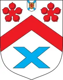 Coat of arms of the Agnew baronets (1629) with the badge of a Baronet of Nova Scotia (Coat of arms of Nova Scotia) in chief