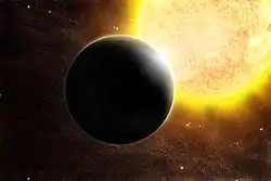 Artist's impression of a transiting Jupiter-mass exoplanet SWEEPS J175853.92-291120.6 b