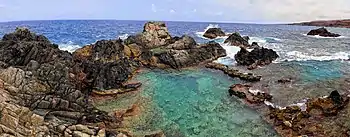 The "Conchi" natural pool on the east coast of Aruba