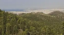 View from Kaisariani Hill looking towards Athens, with Salamis visible in the background
