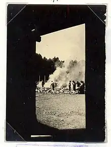 Sonderkommando in Auschwitz-Birkenau, August 1944 (clandestine photo)Burning of the dead bodies