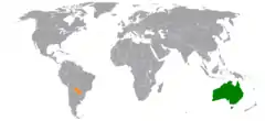 Map indicating locations of Australia and Paraguay