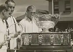 John Bromwich and Adrian Quist with the Davis Cup trophy in Sydney, November 1939