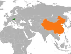 Map indicating locations of Austria and China