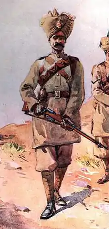 An early 20th century sepoy in the British Indian Army, wearing a kurta.
