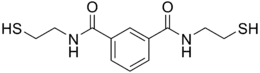 Central benzene ring, with two identical strings of CNCCCS attached to non-adjacent carbon atoms in the ring: the first "C" in each string is double-bonded to an O.
