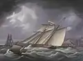 British armed top sail schooner off Malaga, Spain, in the collection at The Mariners' Museum