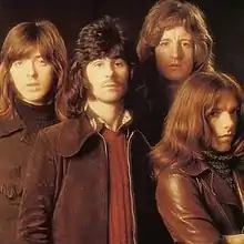 Badfinger in 1971, from the cover of their album Straight Up; from left to right: Joey Molland, Tom Evans, Pete Ham, Mike Gibbins.