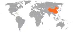 Map indicating locations of Bahamas and China