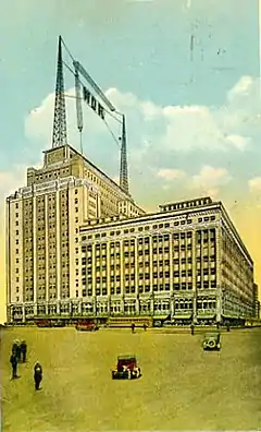An early example (1922) of a directional AM radio transmitter using a long wire antenna, built for WOR, then in New Jersey and targeting both New York City and Philadelphia.