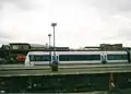 Banbury station. A Chiltern Railways Train arrives at Banbury railway station.