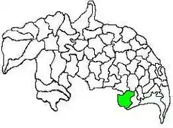 Mandal map of Guntur district showing  Bapatla mandal (in green)