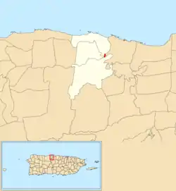 Location of Barceloneta barrio-pueblo within the municipality of Barceloneta shown in red