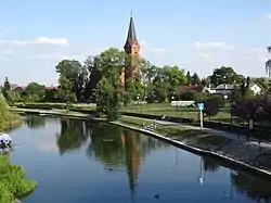Noteć River and Saint James Church in Barcin