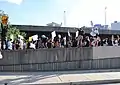 View of the Jones Falls Expressway entrance ramp near Fallsway during a Justice for George Floyd protest in 2020