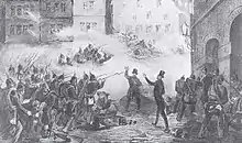 Revolutionary barricades during the 1848 May Uprising in Dresden