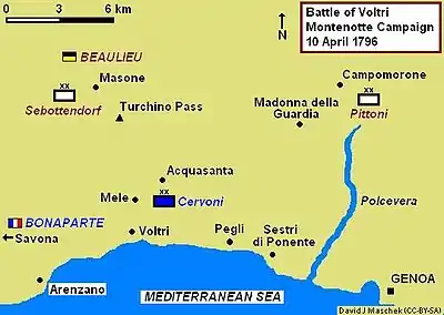 Map of the Battle of Voltri, 10 April 1796