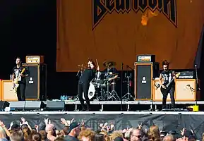 Beartooth performing at Elbriot in 2018. From left to right: Oshie Bichar, Caleb Shomo, Connor Denis, Zach Huston.