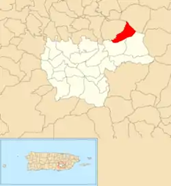 Location of Beatriz within the municipality of Cayey shown in red