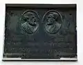 August Bebel and Wilhelm Liebknecht stayed in Borsdorf between 1881 and 1891 during the Anti-Socialist Laws, the picture shows a commemorative plate outside the villa building where they lived.