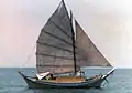 The Jusa Laut, a 28'/8.5 m (LOD) bedar, sailed by Michael Munro off the coast of Terengganu, 1994