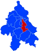 Location of Voždovac within the city of Belgrade