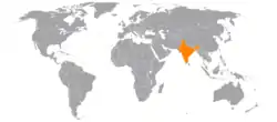Map indicating locations of Belize and India
