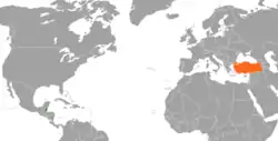 Map indicating locations of Belize and Turkey