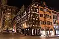 A nighttime view from Rue du Vieux-Marchè-aux-Poissons