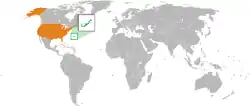 Map indicating locations of Bermuda and USA