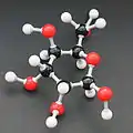 Model of a complex molecule, with different colored balls representing different atoms