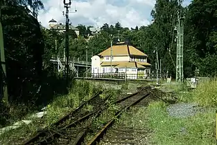Old station of Stocksund, now replaced with a station some hundred metres to the north-west, where the rails go straighter allowing for higher speed