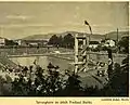 The swimming pool in Bielsko (the German Bielitz) decorated with Nazi flags during World War II, from the 1942 Bielitz Nazi calendar, scan by Ewa Kuryluk.