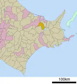 Location of Bihoro in Hokkaido (Okhotsk Subprefecture)