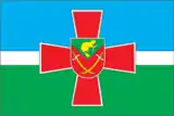 Flag of the Bobrovytsia Raion with a cossack cross under its coat-of-arms