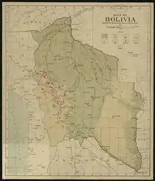 Image 18"Map of Bolivia, Showing Forest and Agriculture Areas, and Mineral Localities" from 1912 (from Economy of Bolivia)