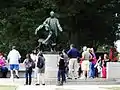 The Lifting the Veil of Ignorance statue of Booker T. Washington was designed by sculptor Charles Keck and unveiled on April 5, 1922. The statue depicts Dr. Washington lifting the veil of ignorance off his people, who had once been enslaved, by showing them the ways of a better life through education and skills.