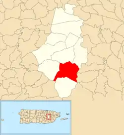 Location of Borinquen within the municipality of Caguas shown in red