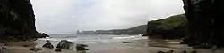 Panorama of Bossiney Haven on a wet day