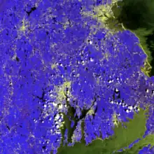 Image 24A false color composite of the greater Boston area, created using remote sensing technology, reveals otherwise not visible characteristics about the land cover and the health of the surrounding ecosystems. (from Environmental science)