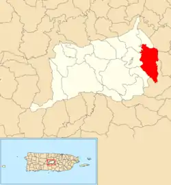 Location of Botijas within the municipality of Orocovis shown in red