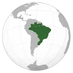 Map of South America with the Empire of Brazil highlighted in green