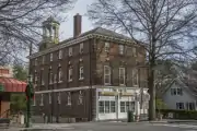 A two-story brick building