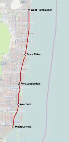 Map of the Brightline route