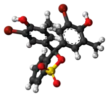 Ball-and-stick model of the bromocresol purple molecule in cyclic form