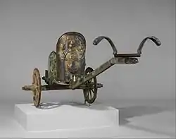 The Monteleone chariot; 2nd quarter of the 6th century BC; bronze and ivory; total height: 130.9&nbsp;cm, length of the pole: 209&nbsp;cm; Metropolitan Museum of Art (New York City)