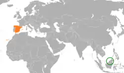 Map indicating locations of Brunei and Spain