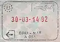 Exit stamp for air travel, issued at Brussels Airport